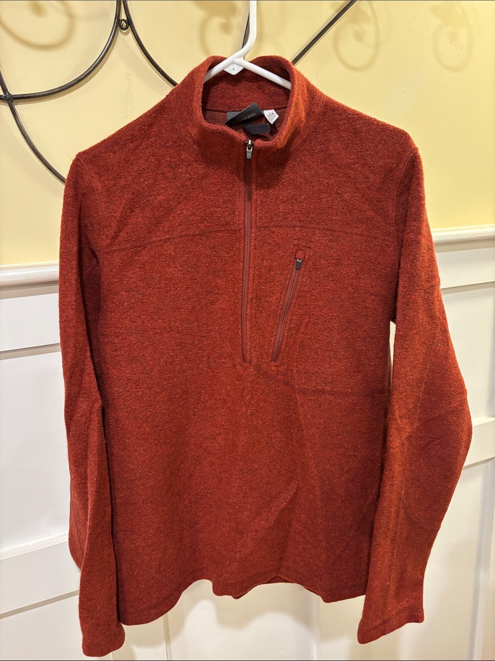 ibex Men's Zip-Neck Sweater in Rust
